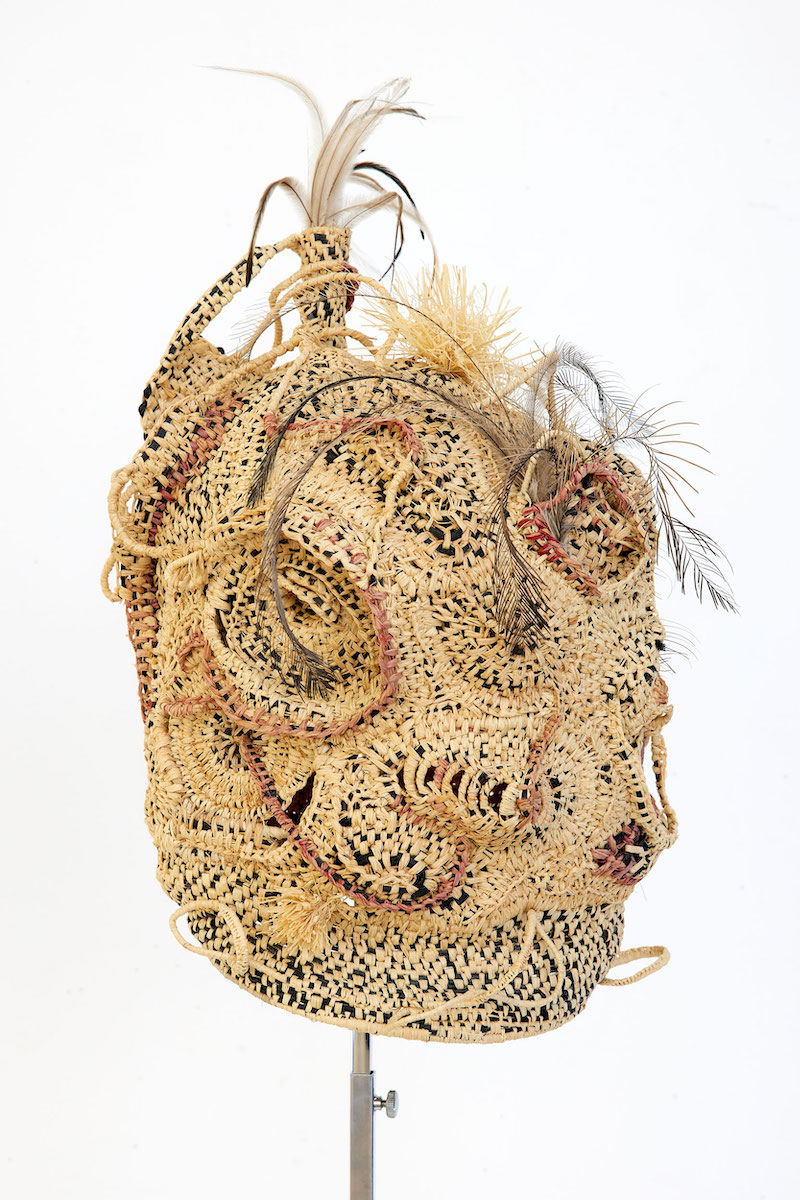 Abstract woven, organically-shaped sculpture